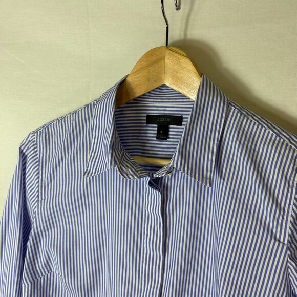 J. Crew Blue White Striped Cotton Poplin Hidden Button Signature Fit Shirt Sz 8 - Picture 6 of 15